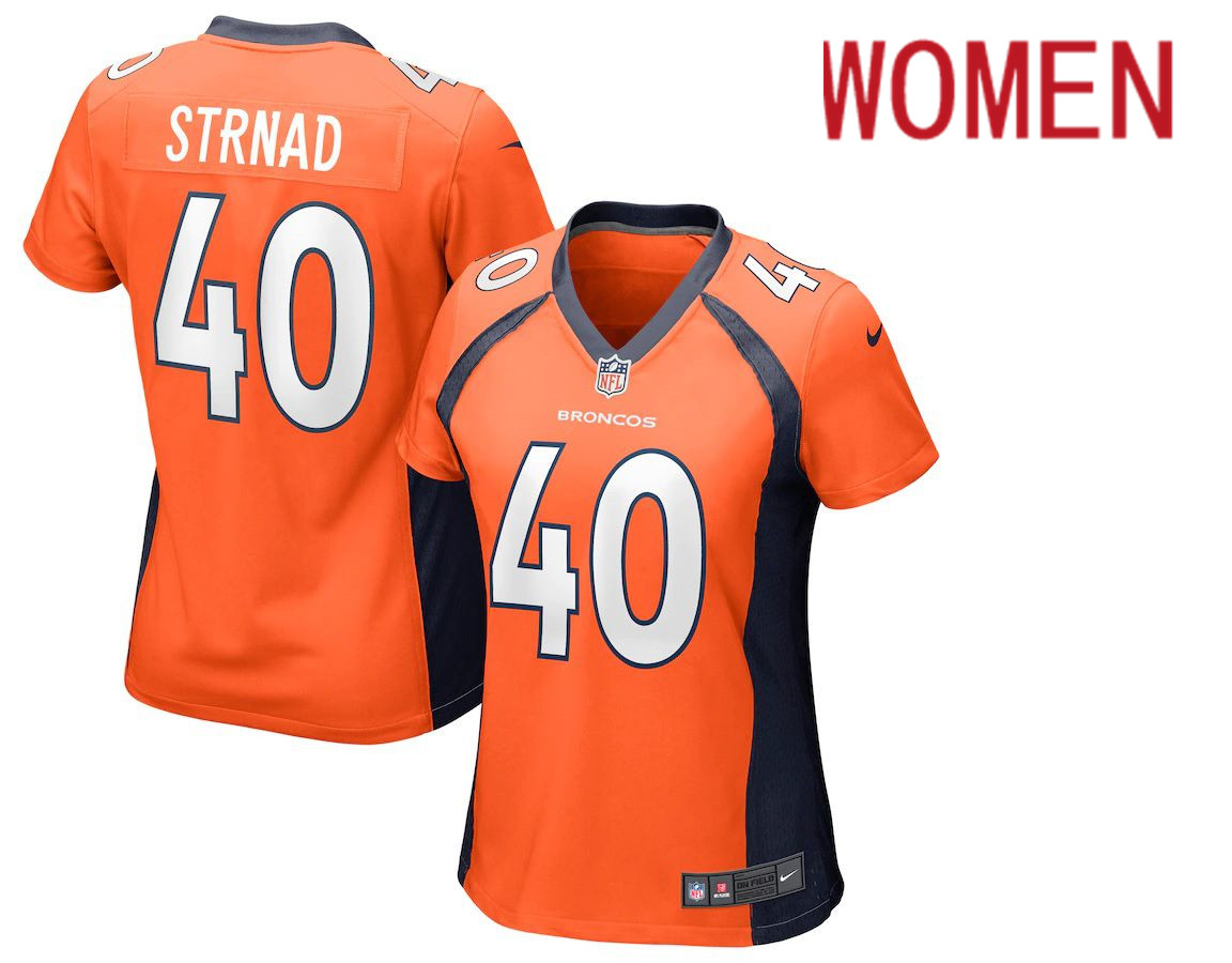 Women Denver Broncos #40 Justin Strnad Nike Orange Game NFL Jersey->women nfl jersey->Women Jersey